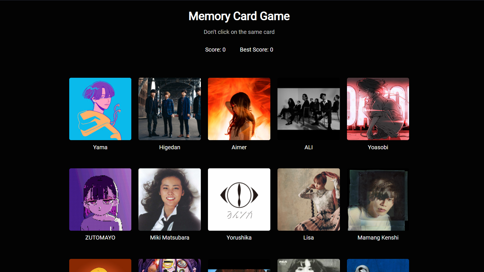 Memory Game project screenshot